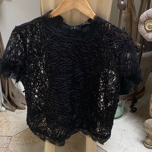 Zara Black Cropped Sheer Non traditional Lace whimsy Goth Top size L Rock Fairy